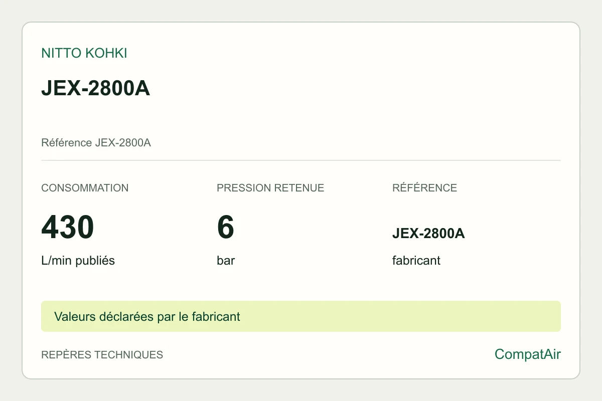 Repères techniques Nitto Kohki JEX-2800A, référence JEX-2800A